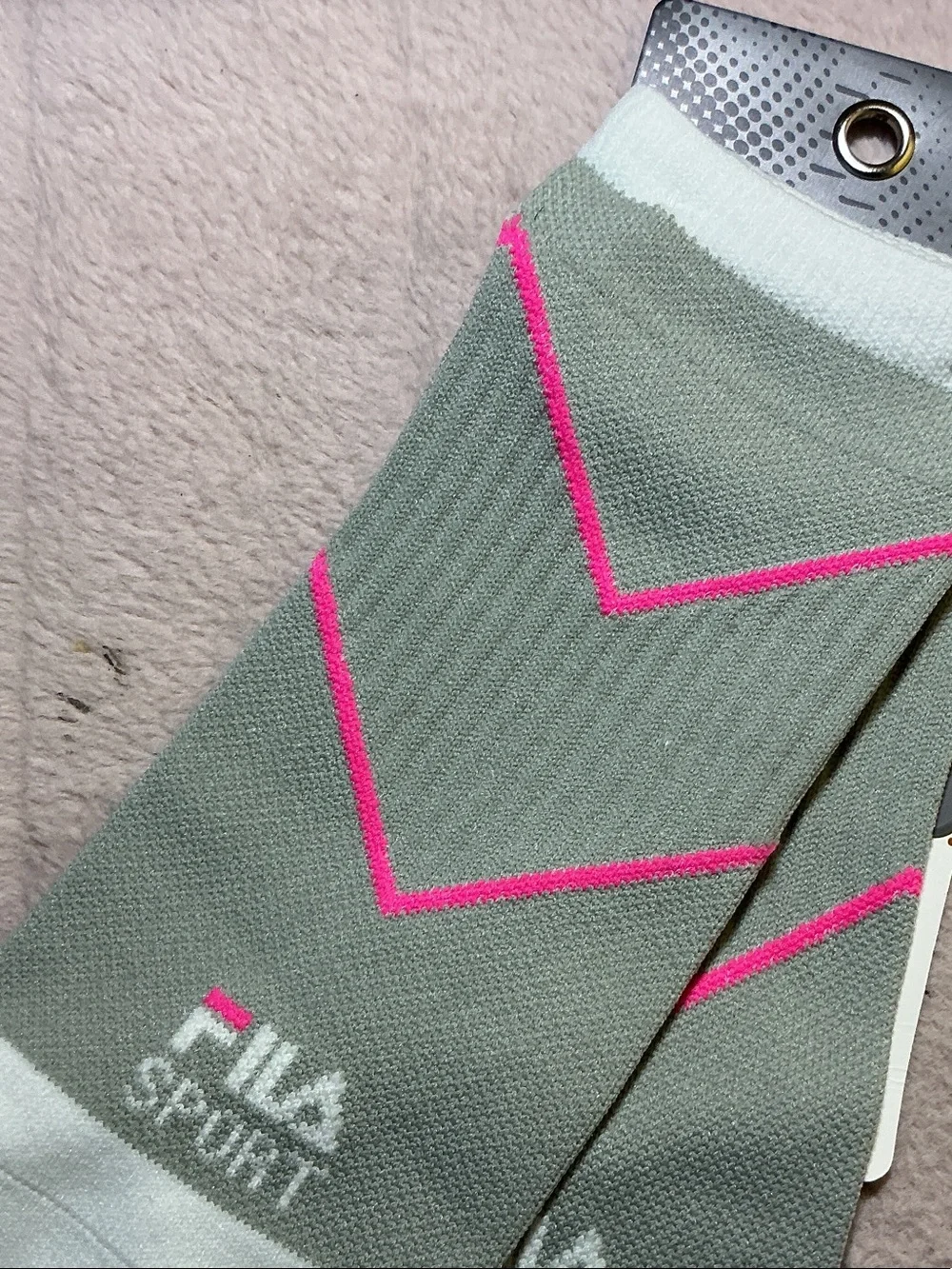Fila Sport Grey Athletic Socks with Pink Chevron Accents women nwt
